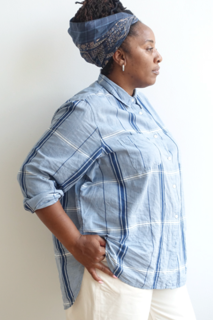 4Worn Work Shirt in XL Plaid Chambray with Scarf (Japanese Deadstock) by 4 in Shirts & Tops