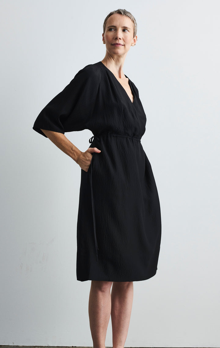 four objects black silk dress ethically made in NYC sustainable fashion