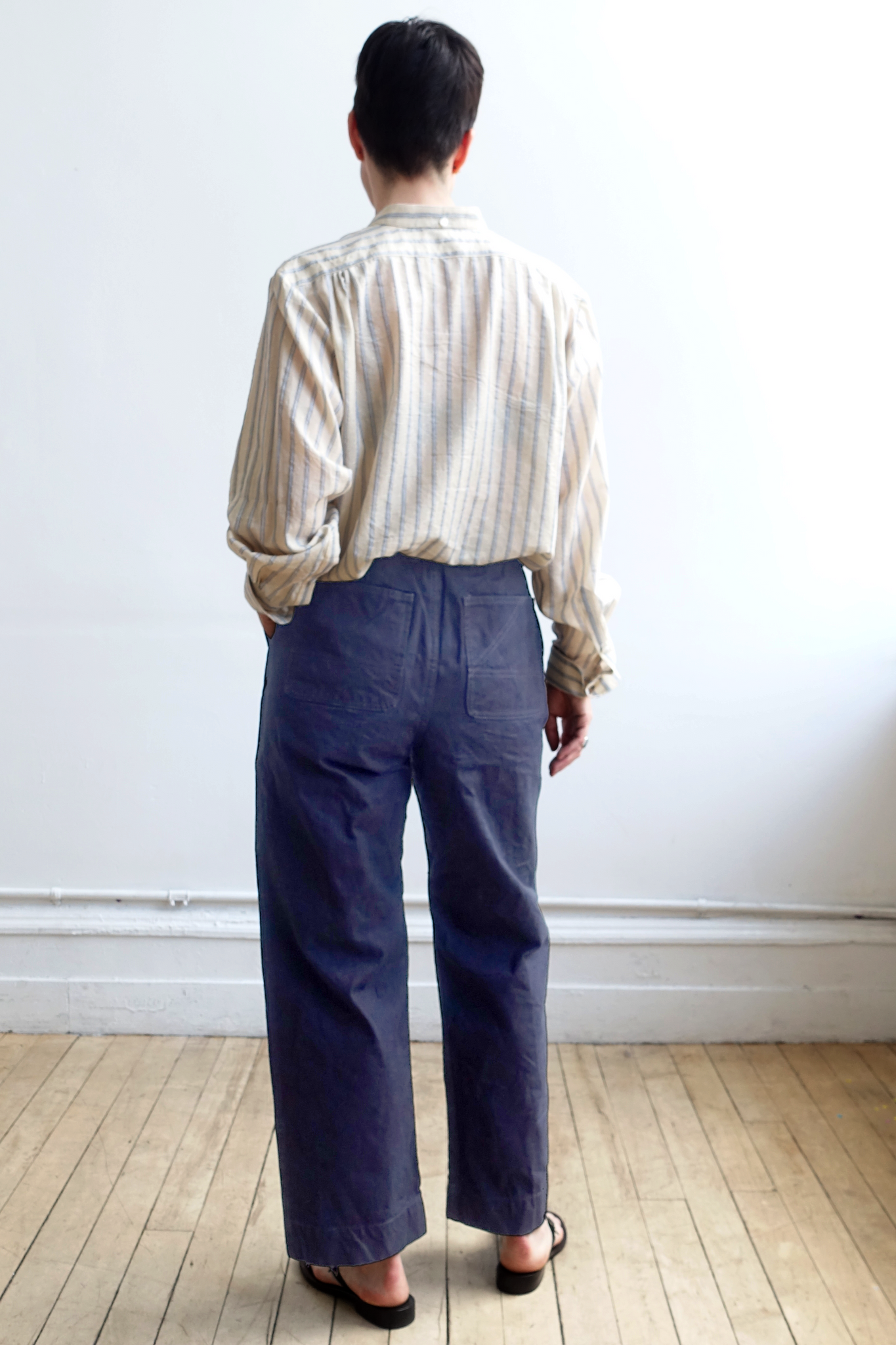 FOUR OBJECTS INDIGO UTILITY PANT SILK ARCHIVE SHIRT BACK