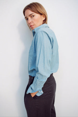 Work Shirt in organic cotton chambray, linen & rws merino by 4 in Shirts & Tops