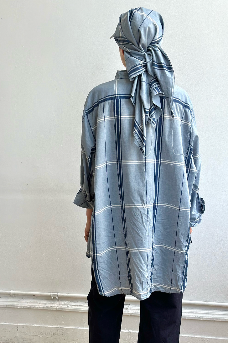4Worn Work Shirt in XL Plaid Chambray with Scarf (Japanese Deadstock) by 4 in Shirts & Tops