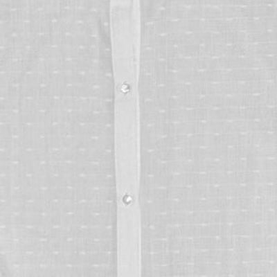 Close-up of a white swiss dot fabric with button details