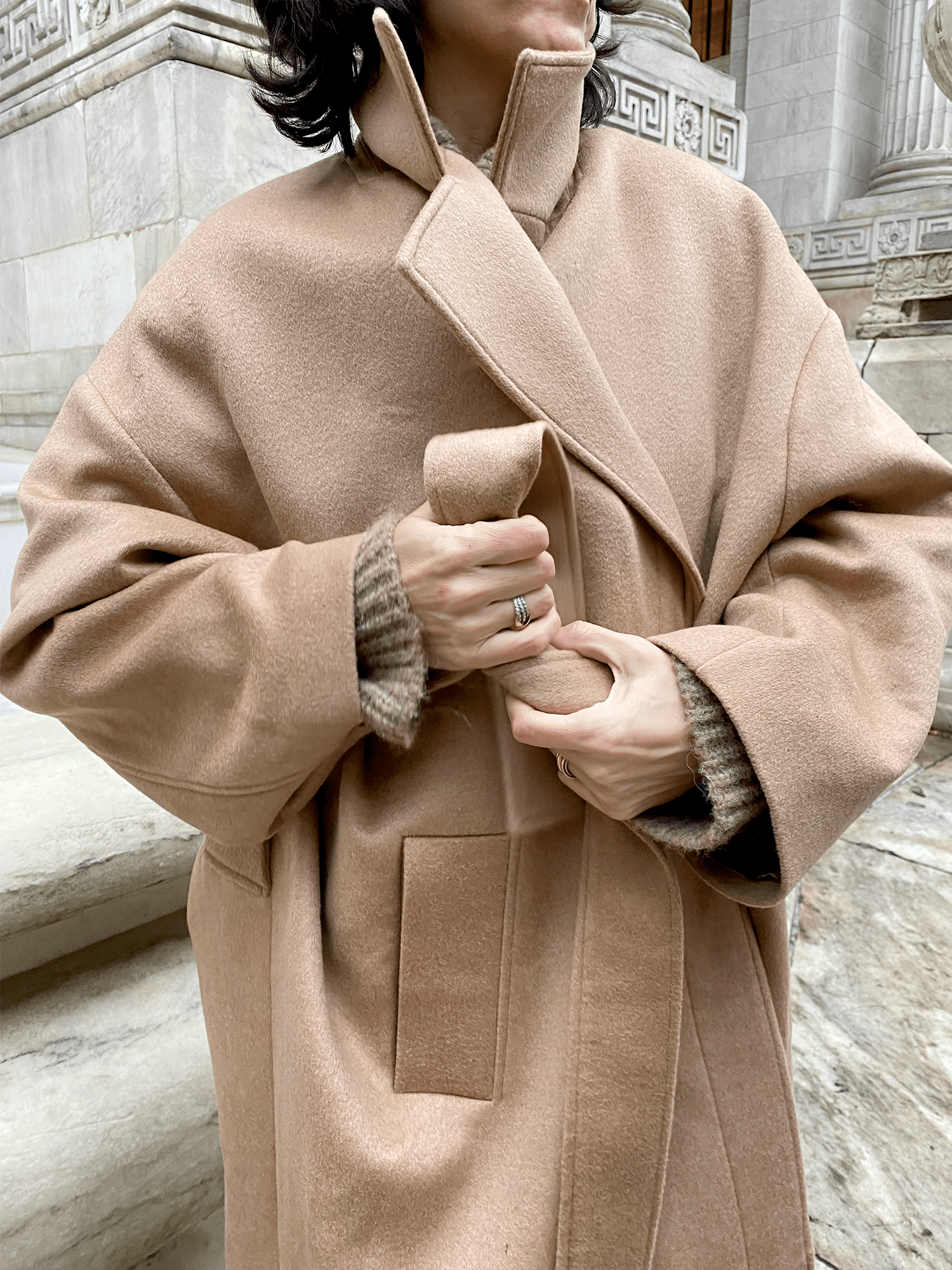 Camel coat with sales hood